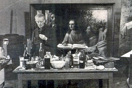 Han van Meegeren in front of one of his ‘old masters’