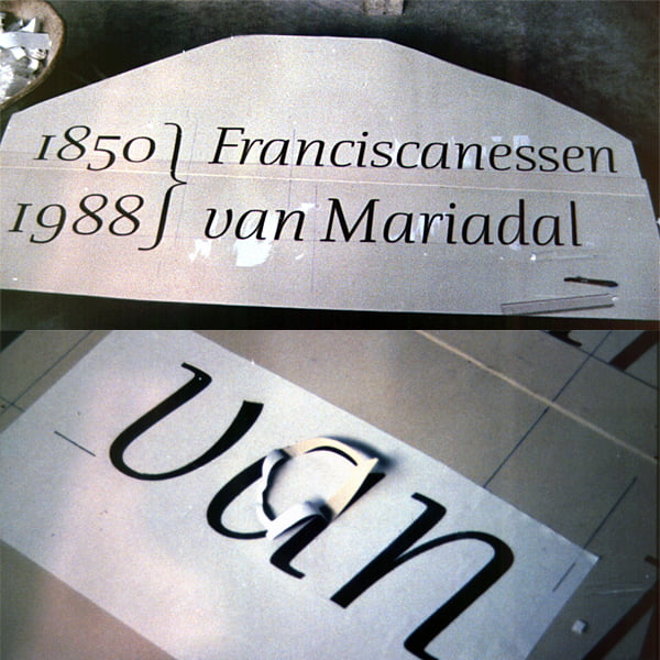 Sand-blasted lettering of a monument for the city of Oegstgeest (1988) designed by Frank E. Blokland